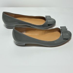 J.Crew Women's Double-Bow Flats Size 8.5 Grey Patent Polyurethane